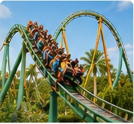 Fast roller coaster with riders